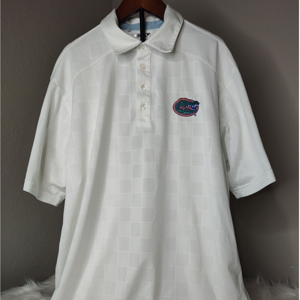 Adidas Polo Shirt Mens Large White Florida Gators ClimaCool‎ Textured Checkered